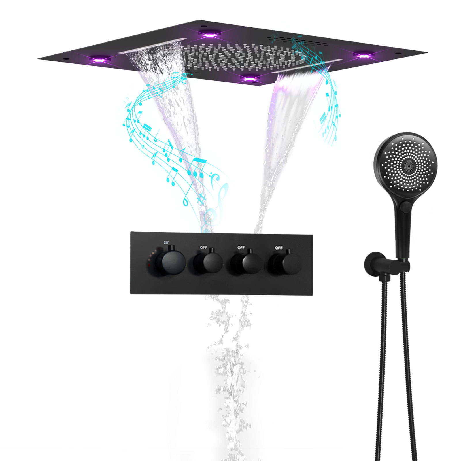 Panel de ducha de temperatura constante, sistema de lluvia de doble función, correa de ducha, Kit de grifo pulverizador de mano multifunción