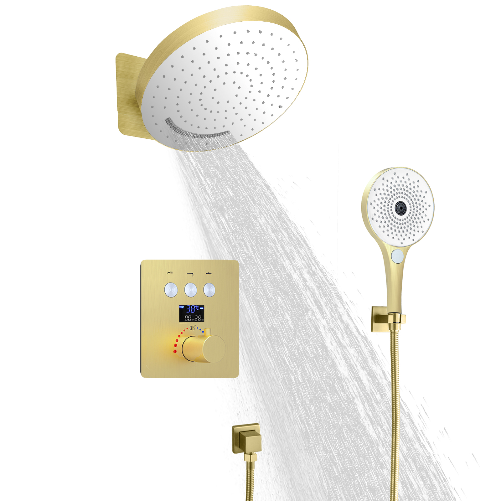 Válvula de desviación mixta de temperatura constante, grifo de agua de baño, Suite, montado en la pared, ducha de agua de lluvia, cabezal colgante, ducha superior
