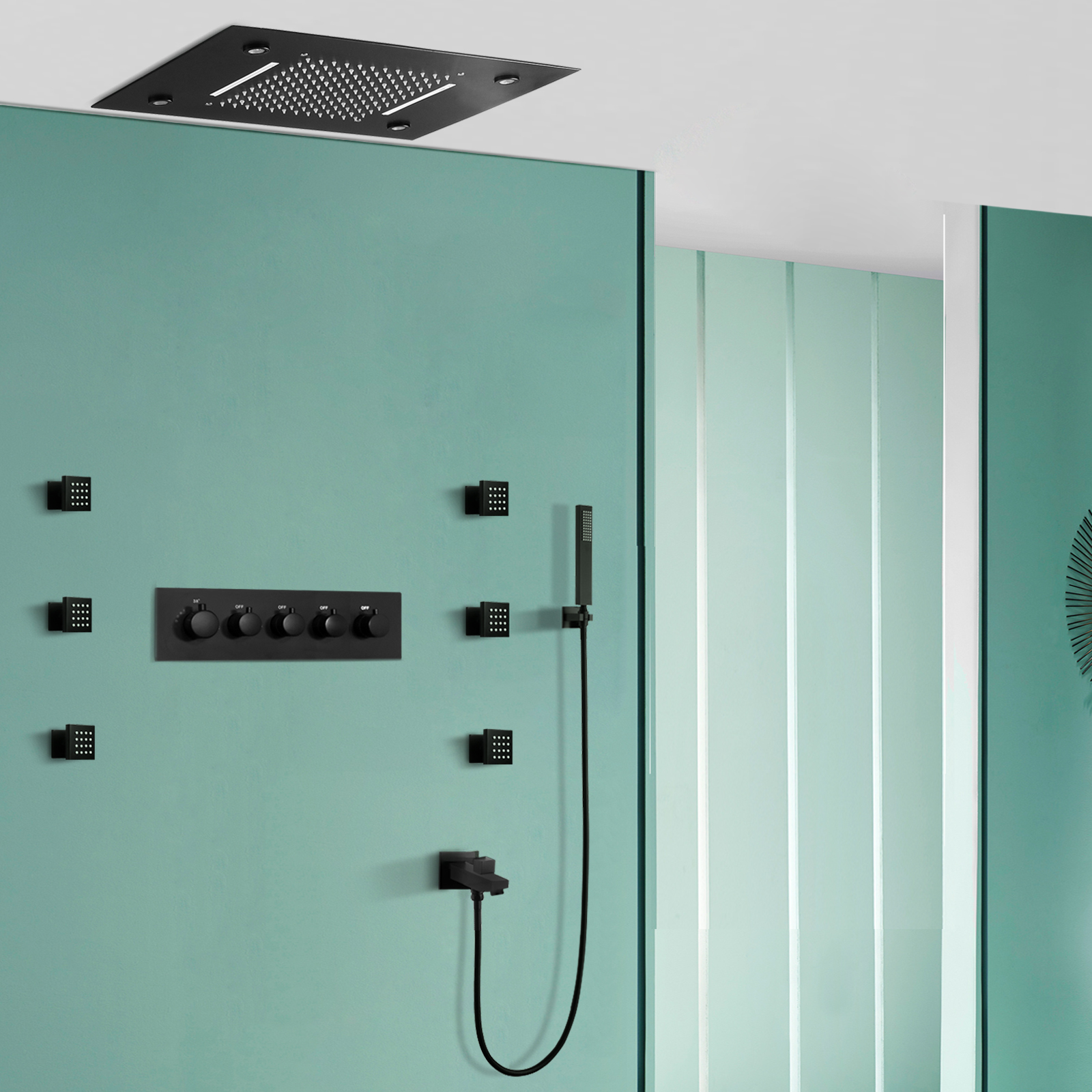 Sistema de ducha para bañera LED negro mate, cabezal de ducha tipo lluvia para baño con juego combinado de mano