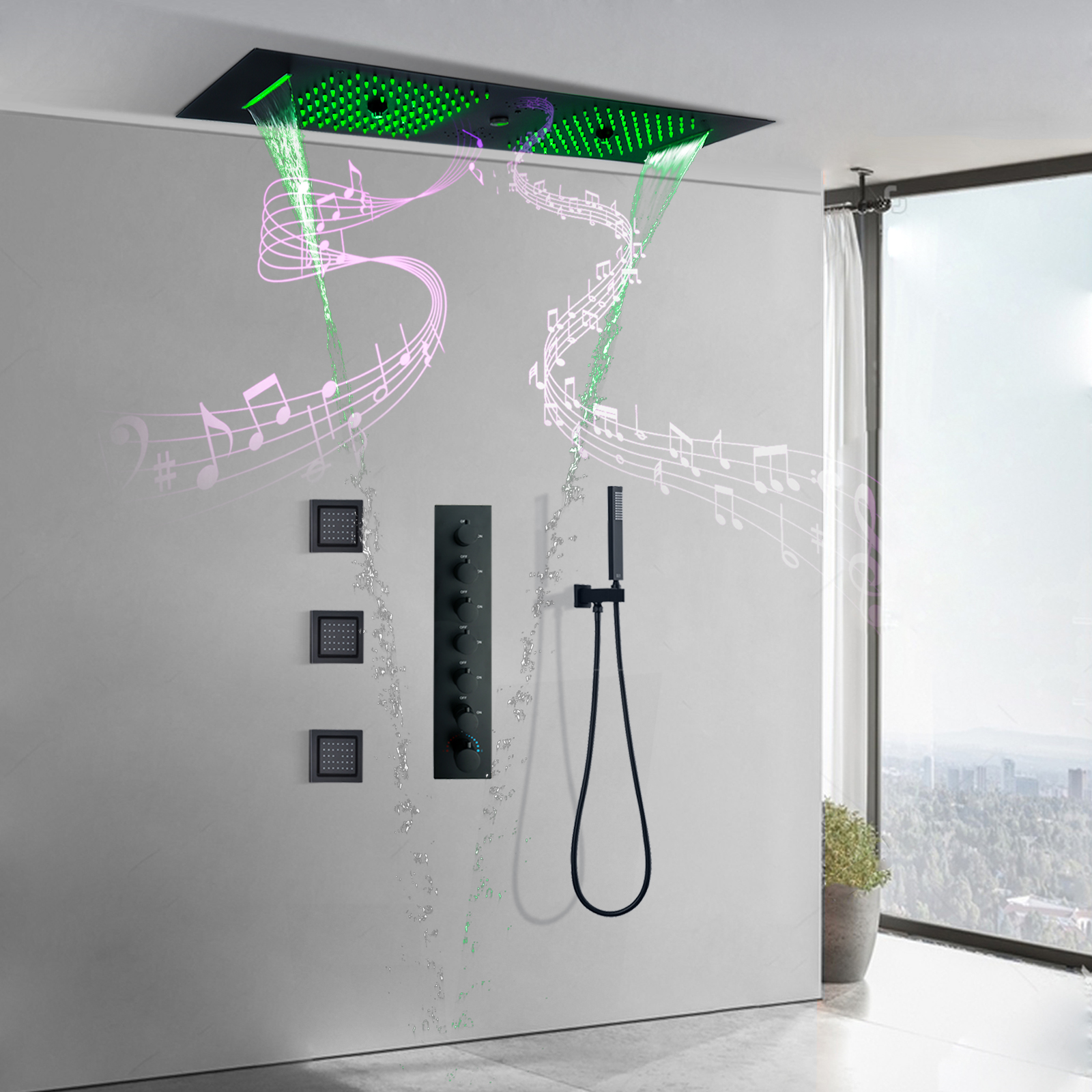 Grifo de ducha de lluvia oculto para baño, cabezal rociador de cascada de ducha de lluvia de Color de temperatura constante montado en el techo