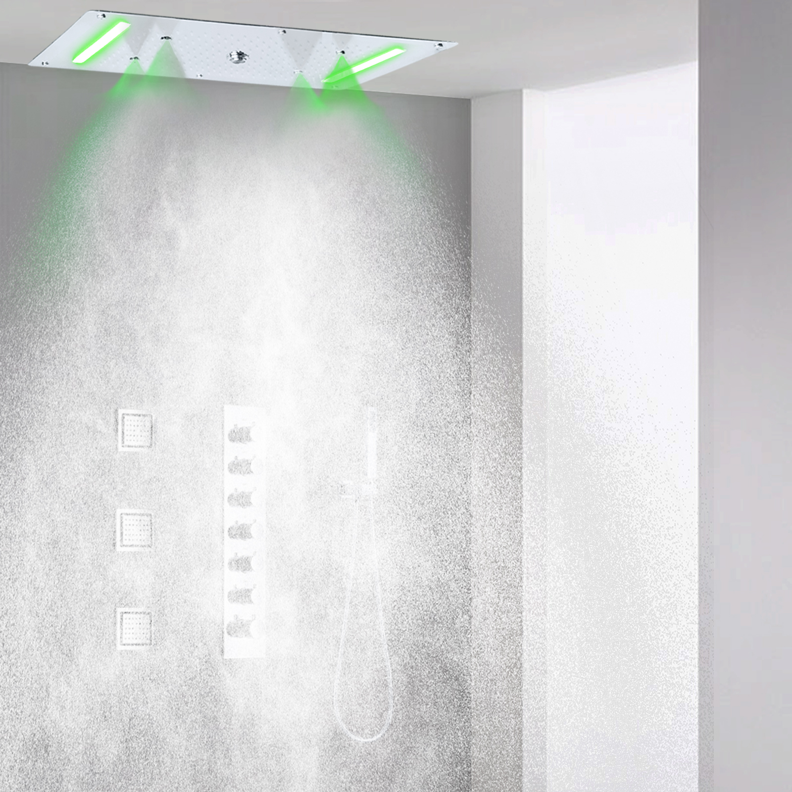 LED cromado cascada ducha sistema de ducha de lluvia baño columna de ducha oculta juego de grifo de nebulización