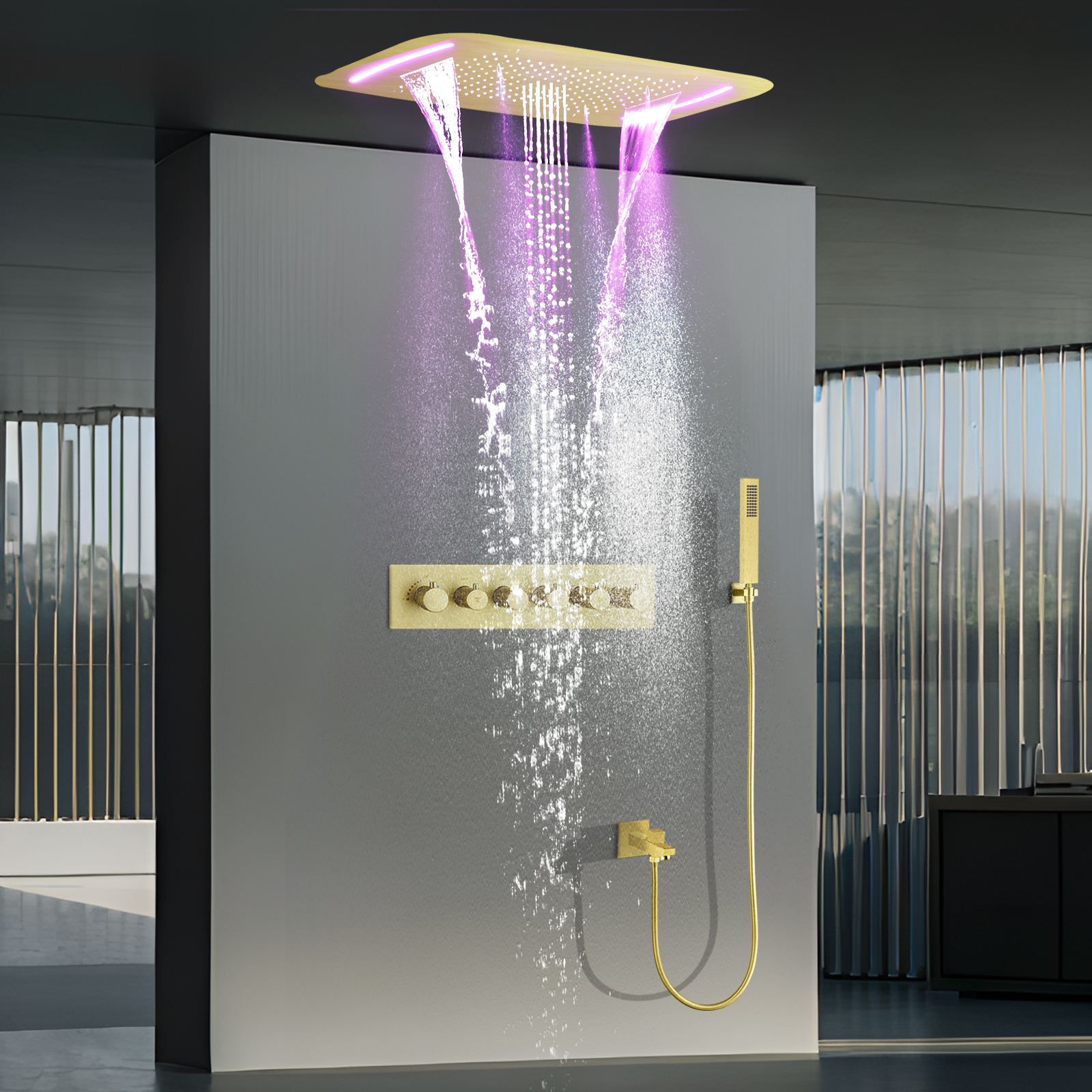 Juego de sistema de ducha Darkweight, termostato LED, grifo de ducha para bañera y baño, sistema de cabezal de ducha con pulverizador, SPA