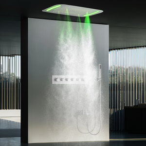 Níquel cepillado 71x43cm LED temperatura constante ducha cabeza de dragón techo lluvia Pilar sistema de cabezal de ducha Kit