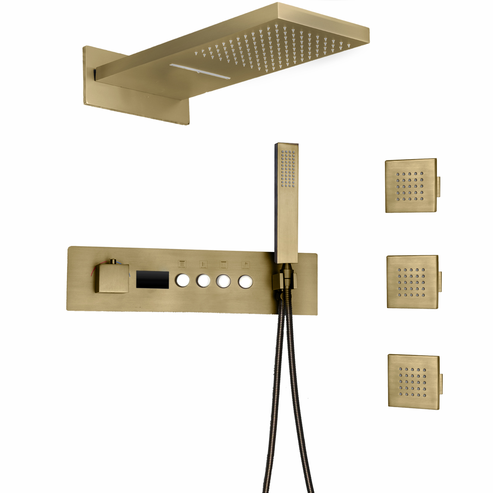 Juego de grifo de ducha termostático con pantalla Digital LED para baño montado en la pared con cabezal de ducha de cascada tipo lluvia