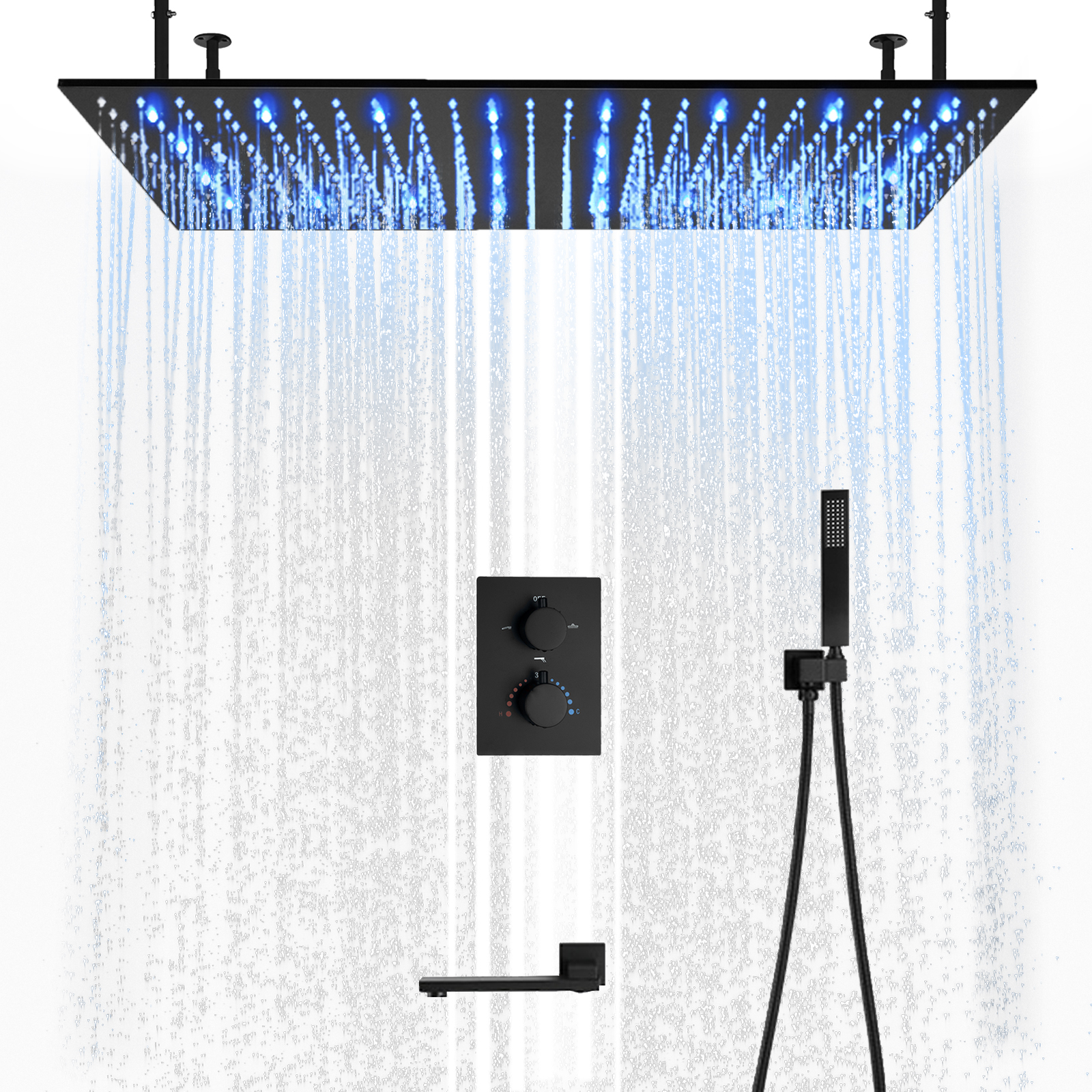 Grifo de agua negro mate moderno, Kit mezclador de ducha de temperatura constante, interruptor de perilla fuera del sistema de ducha de agua
