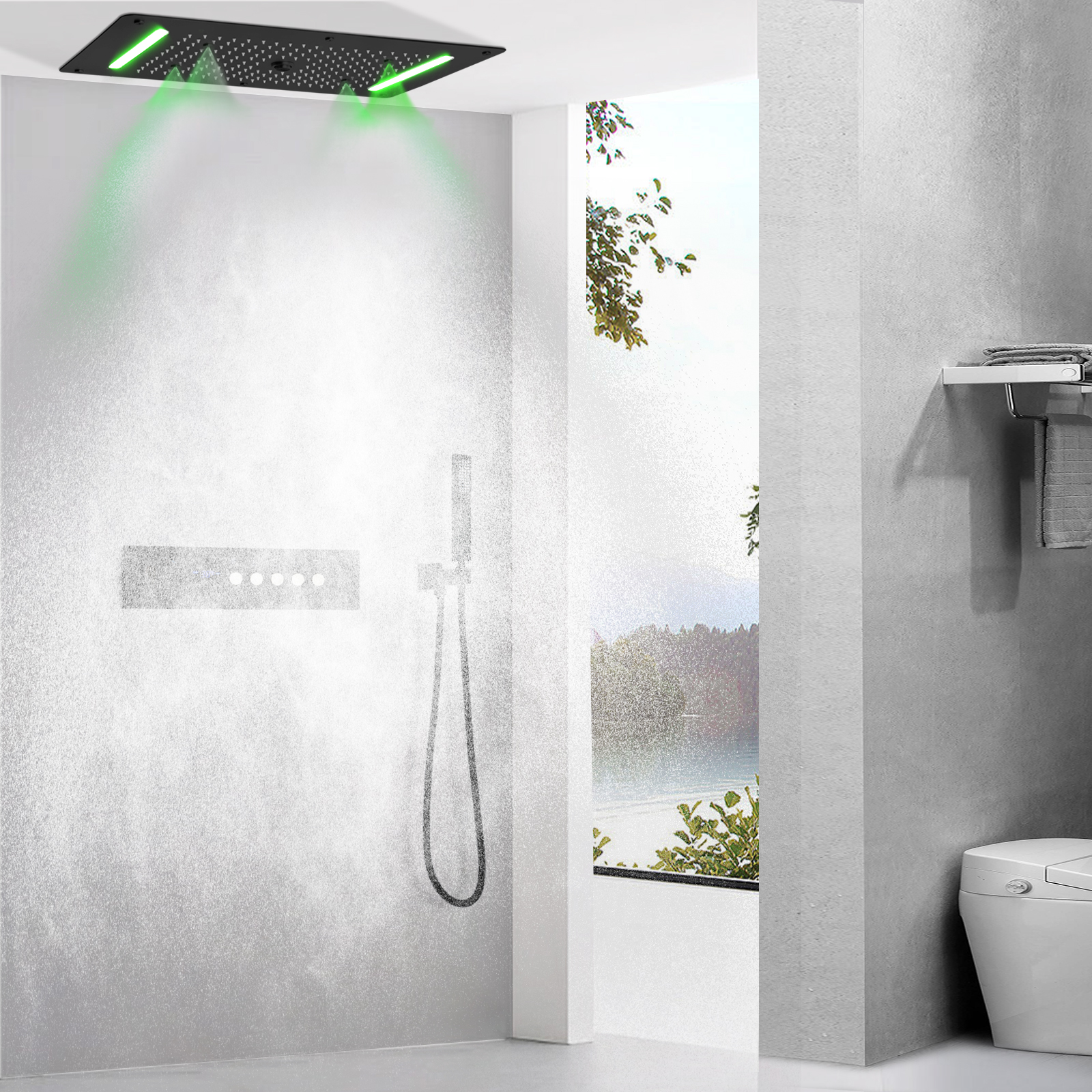 Sistema de ducha de lluvia y niebla, cascada oscura mate, pantalla Digital LED, válvula de ducha termostática, juego de ducha de SPA, grifo
