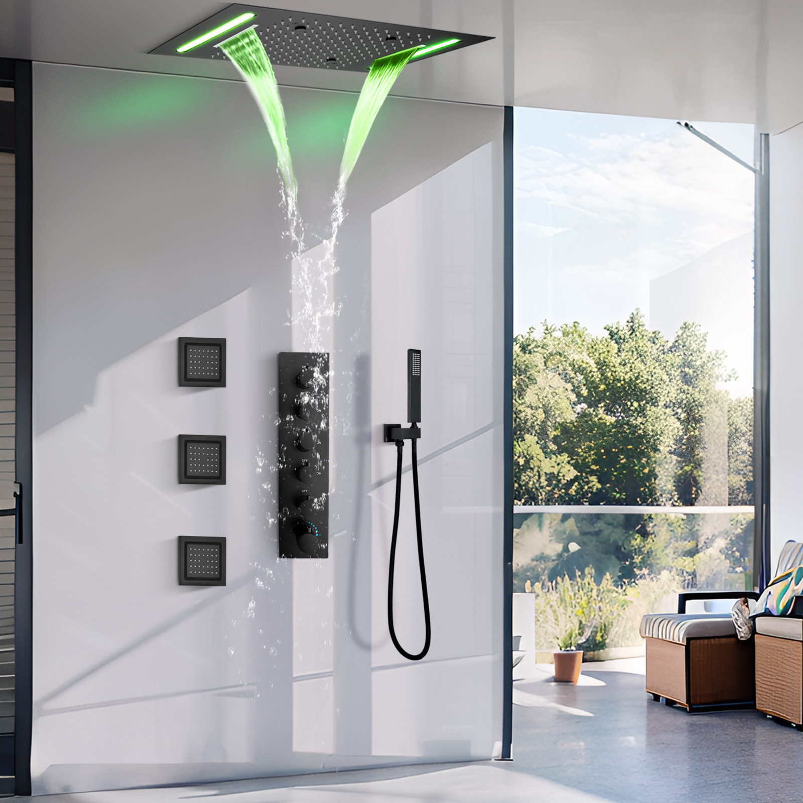 Sistema de ducha de temperatura constante de latón, juego de grifería multifuncional, juego de ducha de agua de lluvia oculto con boquilla de mano