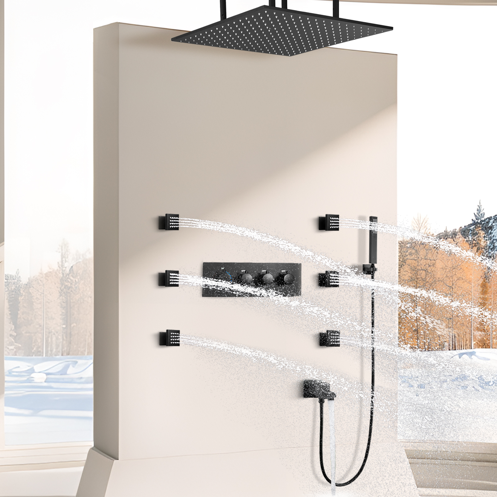 Sistema de ducha de lluvia montado en la pared de 50x50cm con rociador corporal, dispositivo fijo de ducha LED, juego de lavado, grifo de agua para ducha