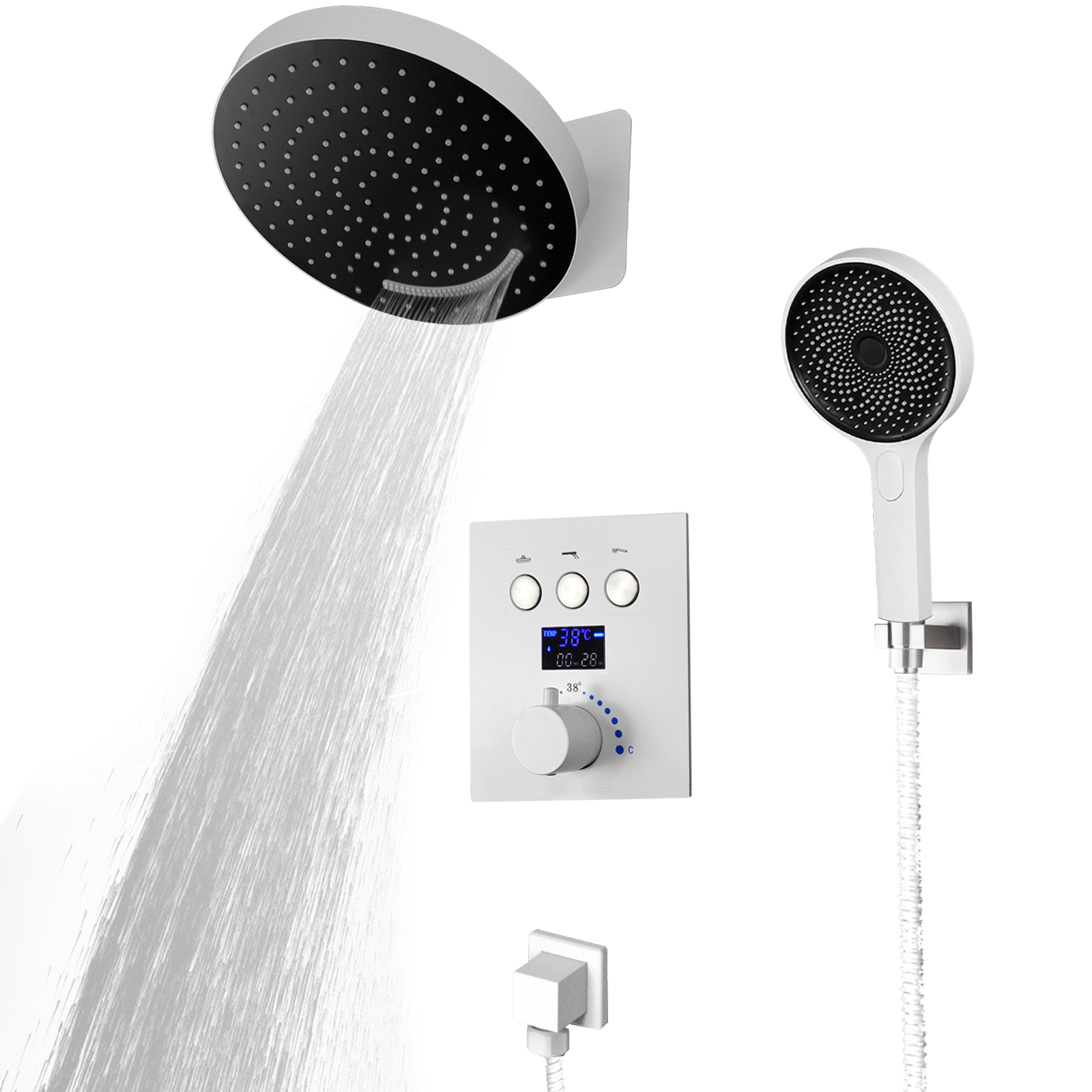 Botón termostático Simple blanco de 12 pulgadas, muestra el número del sistema de grifo de agua, suite de ducha con chorro de masaje para baño