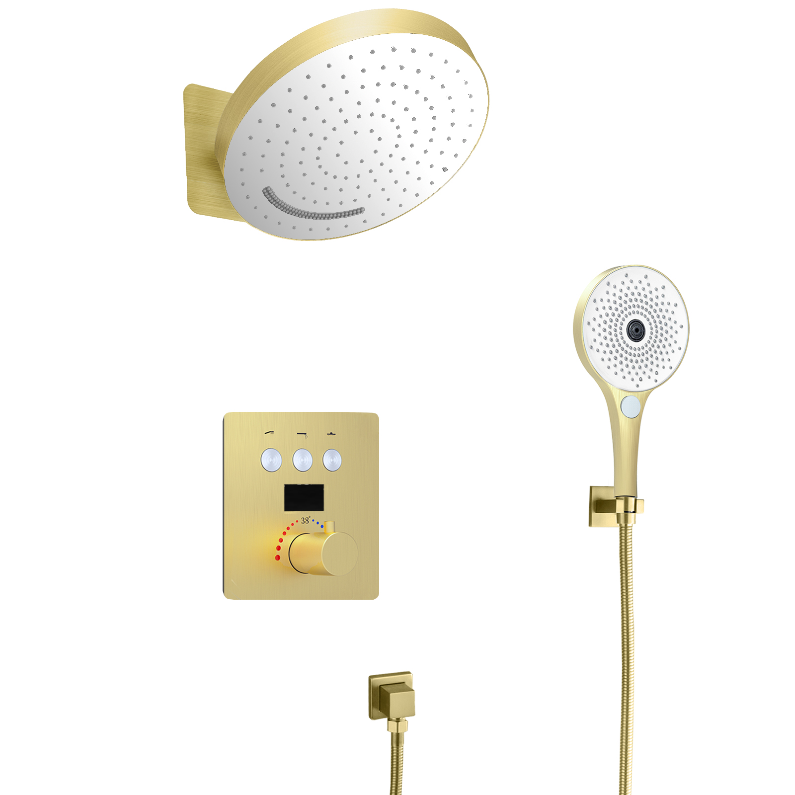 Válvula de desviación mixta de temperatura constante, grifo de agua de baño, Suite, montado en la pared, ducha de agua de lluvia, cabezal colgante, ducha superior