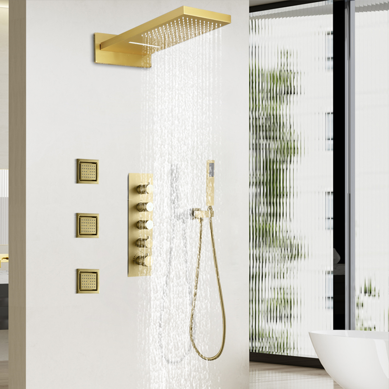 Baño de ducha de latón moderno, sistema de ducha de lluvia multifuncional con temperatura constante, sistema de ducha en cascada, conjunto de masaje