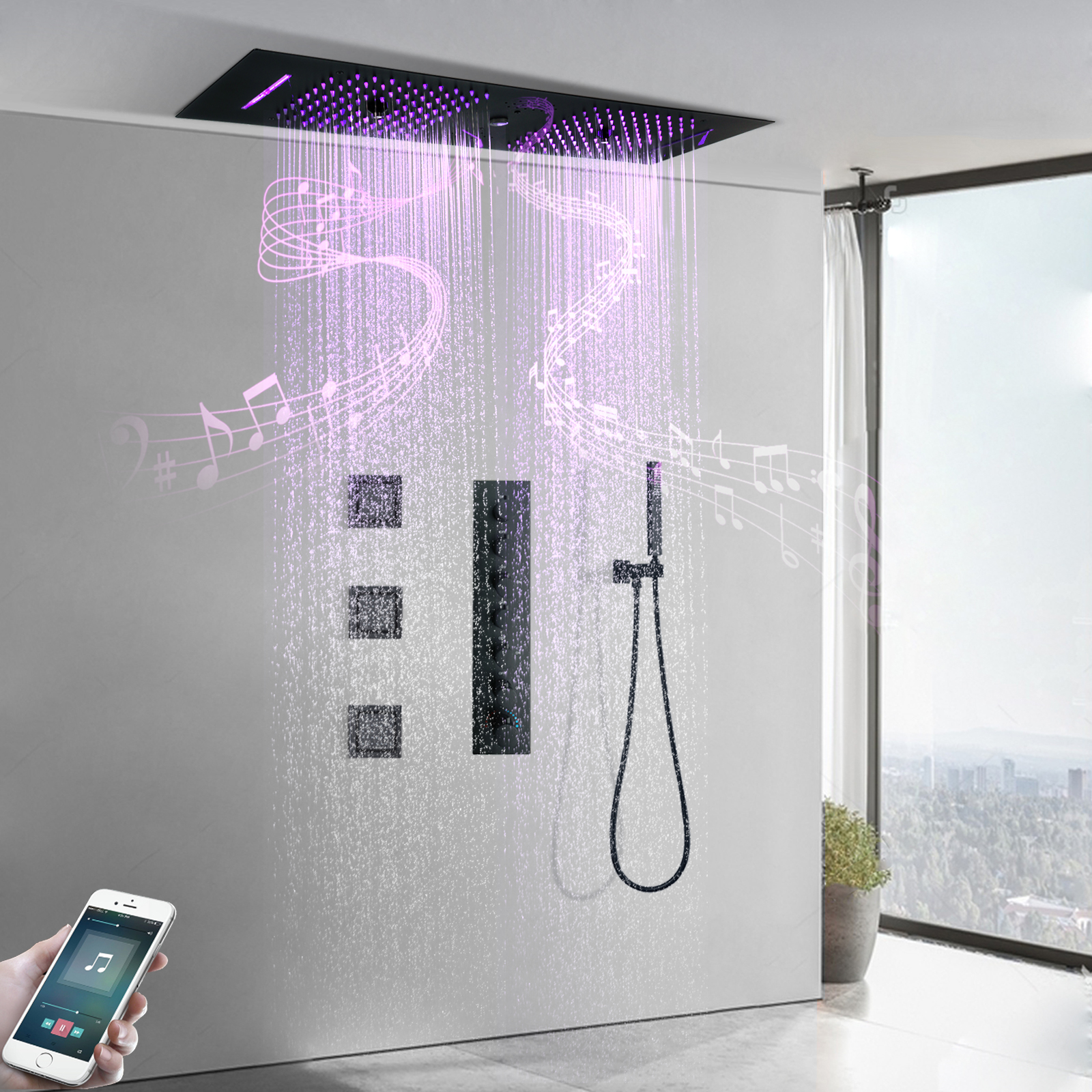 Grifo de ducha de lluvia oculto para baño, cabezal rociador de cascada de ducha de lluvia de Color de temperatura constante montado en el techo