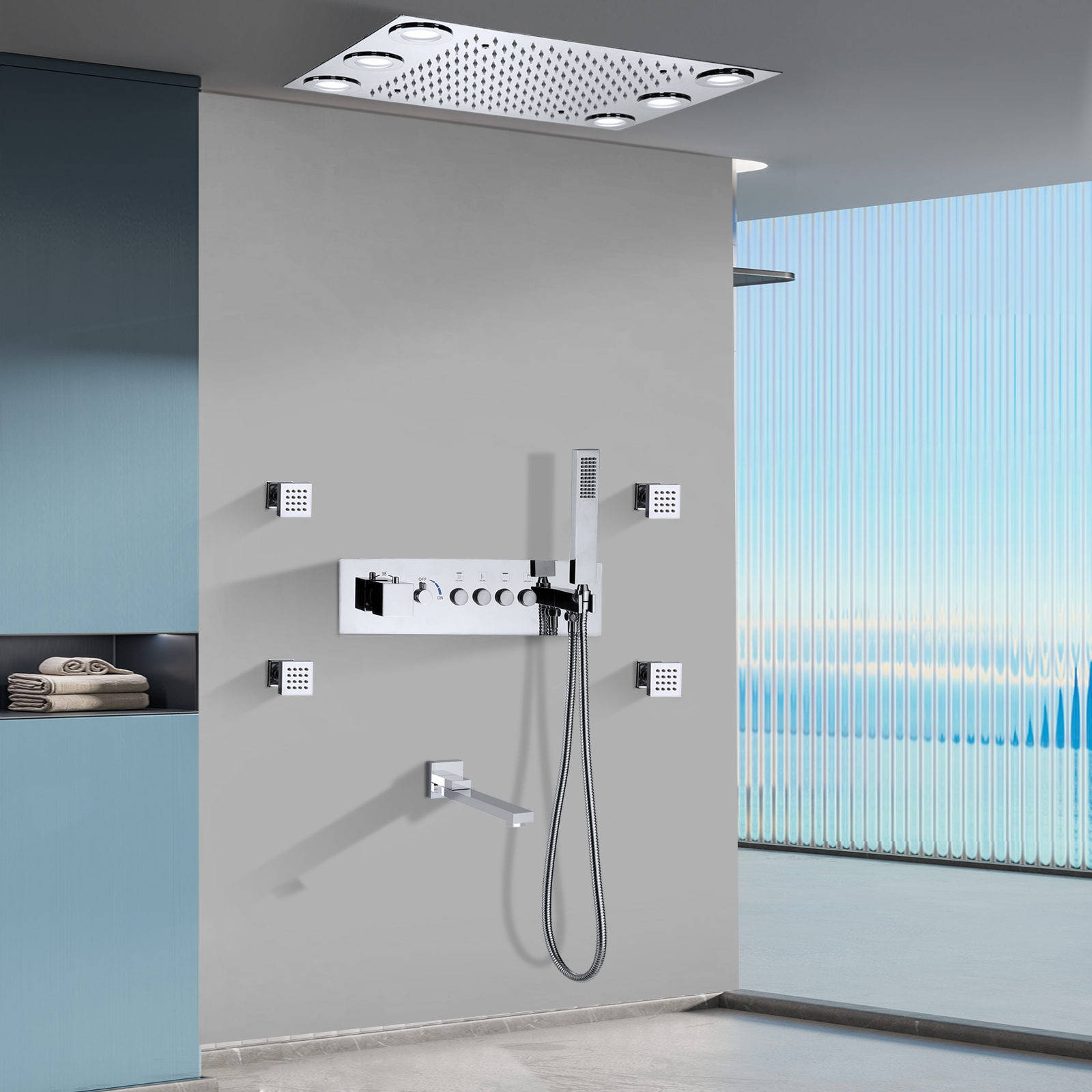 Válvula de ducha cromada de temperatura constante con palanca de Control, rociador de mano, Kit de ducha de bronce, sistema de ducha, grifo de agua