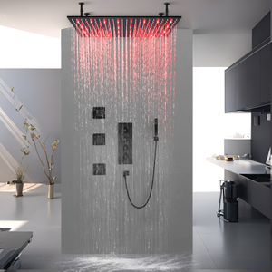 LED de techo de temperatura constante para baño, sistema de ducha con cabeza de dragón, traje de ducha grande, color negro mate, 80x40cm
