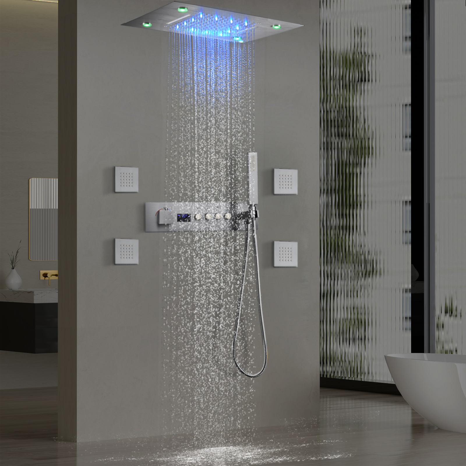 Lluvia de cascada del sistema de ducha Hennight del cuarto de baño del estilo moderno gris gris 4+1