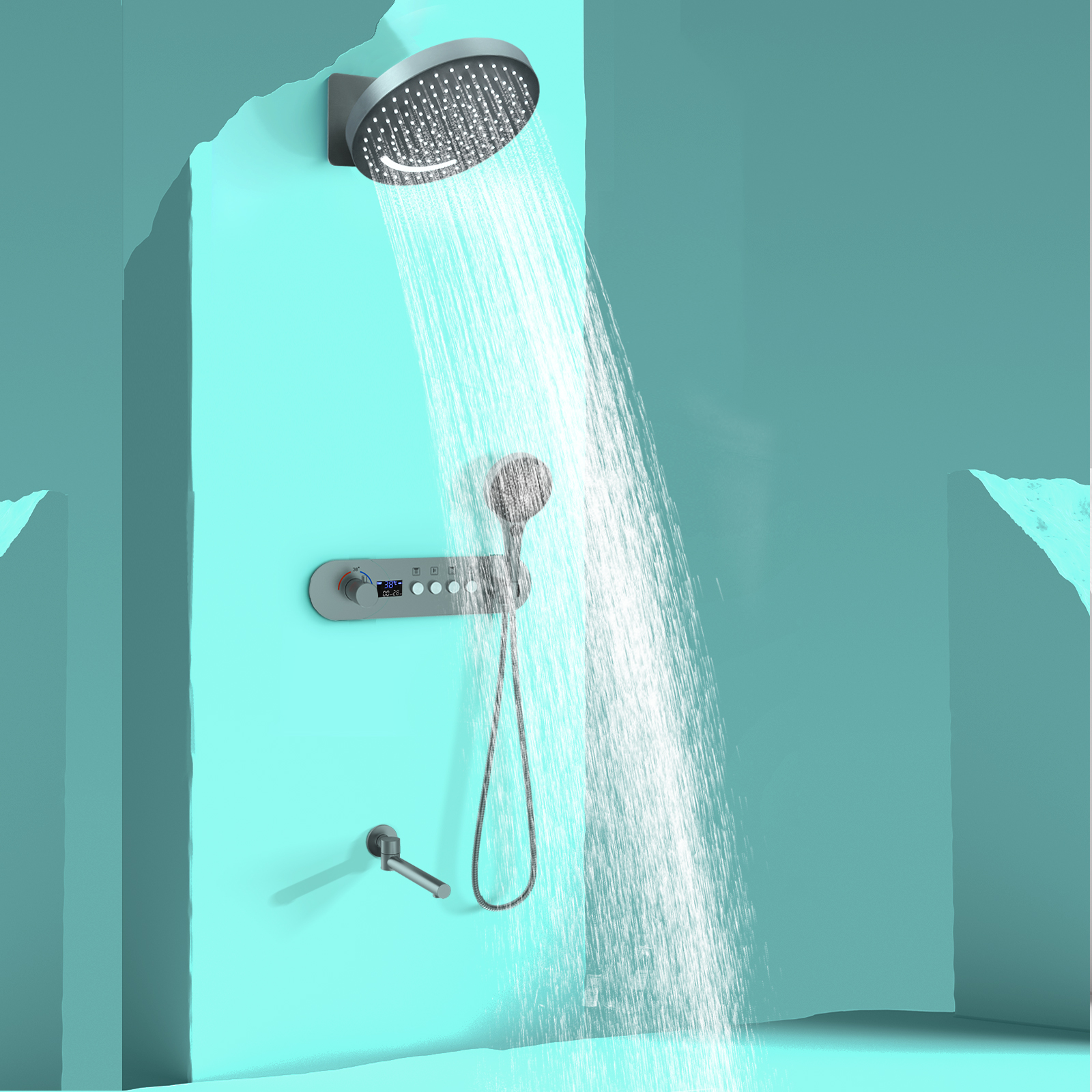 Sistema de panel de ducha de pared para baño, número de ducha de bronce, Kit de ducha de 4 funciones