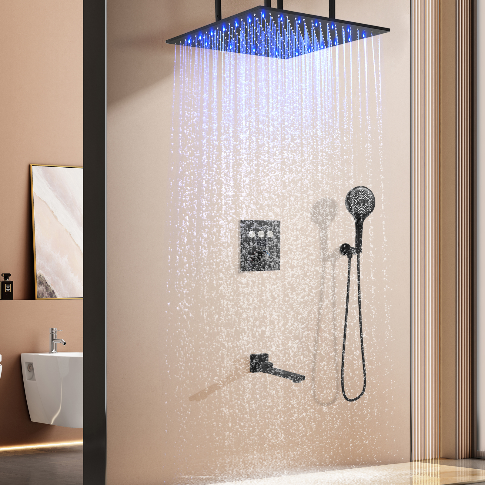 Juego de cabezal de ducha LED - Cabezal de ducha de acero inoxidable