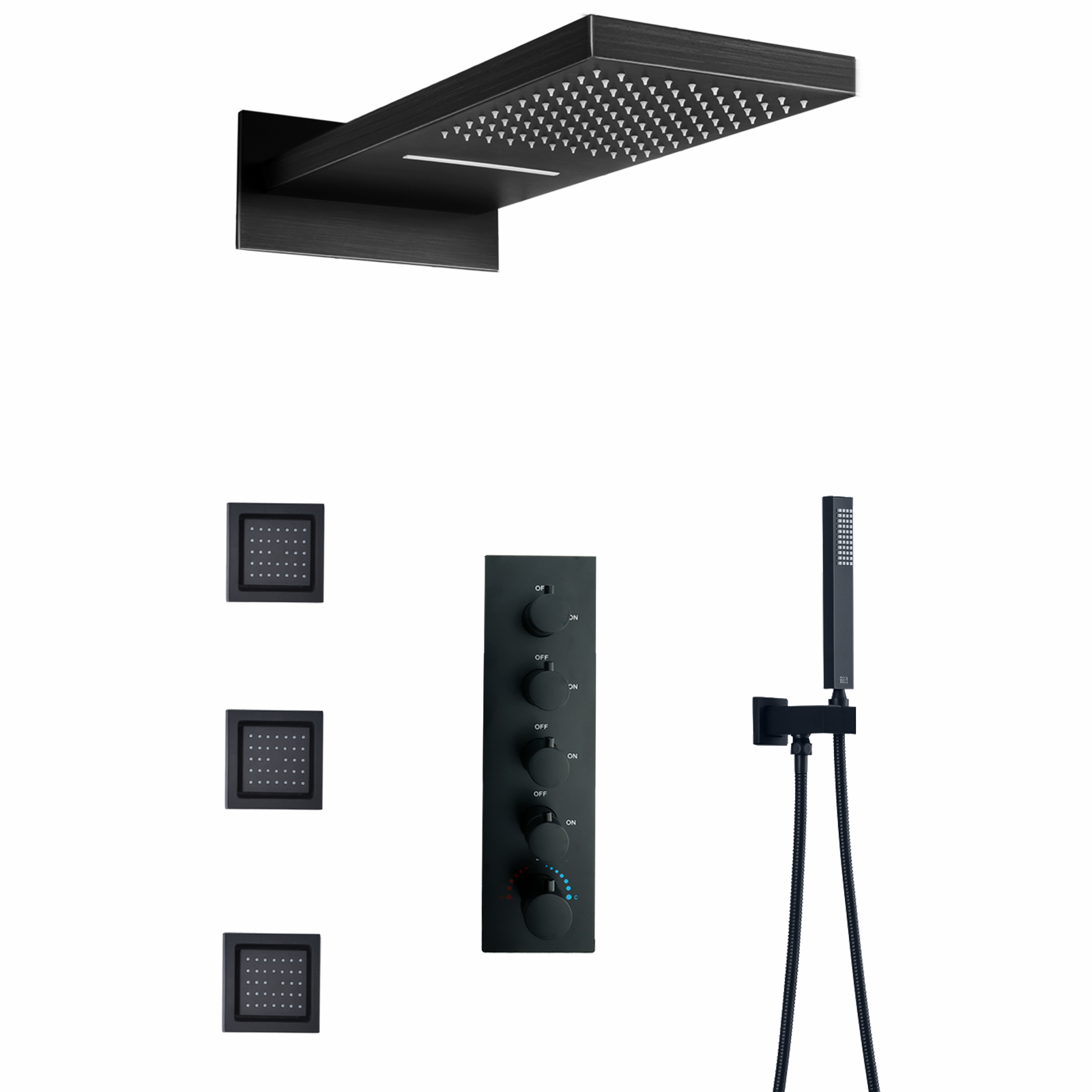 Grifo de baño, juego de ducha de lluvia, ducha termostática, sistema de grifo de ducha negro