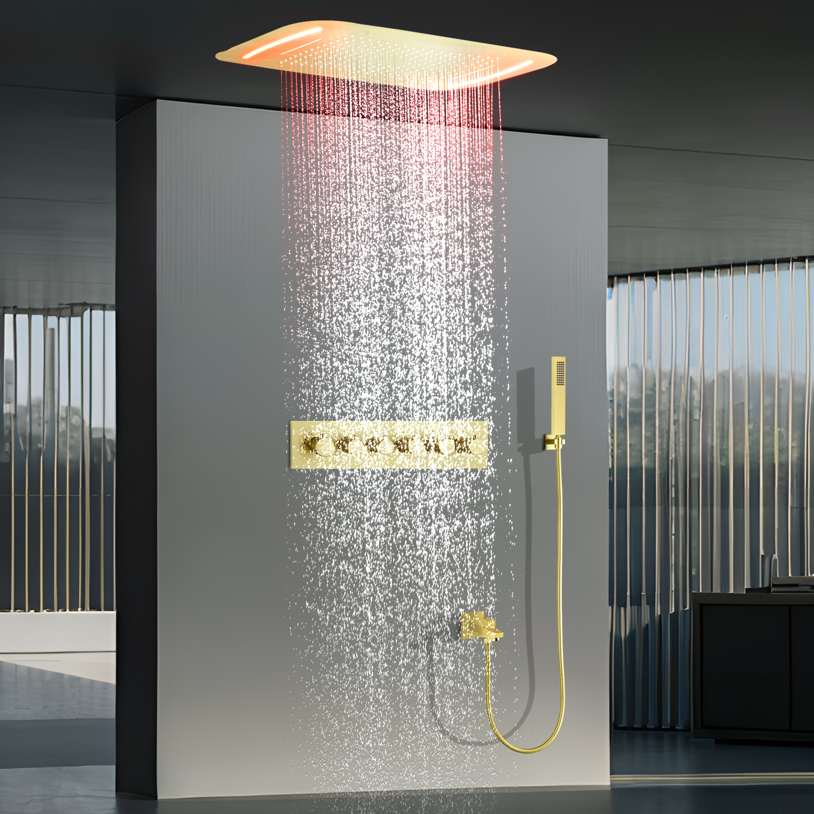 Juego de sistema de ducha Darkweight, termostato LED, grifo de ducha para bañera y baño, sistema de cabezal de ducha con pulverizador, SPA