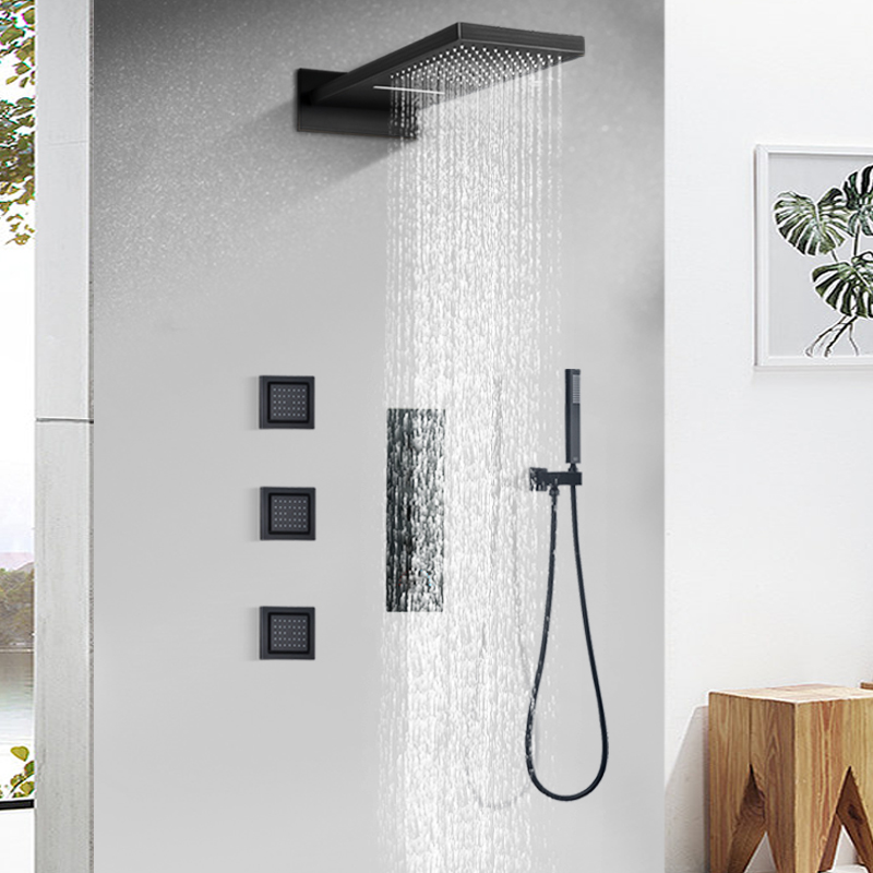 Grifo de baño, juego de ducha de lluvia, ducha termostática, sistema de grifo de ducha negro