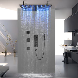 Grifo de agua grande para techo de baño, sistema de ducha LED con pulverización, banda de masaje para bajar el agua, 100x50cm