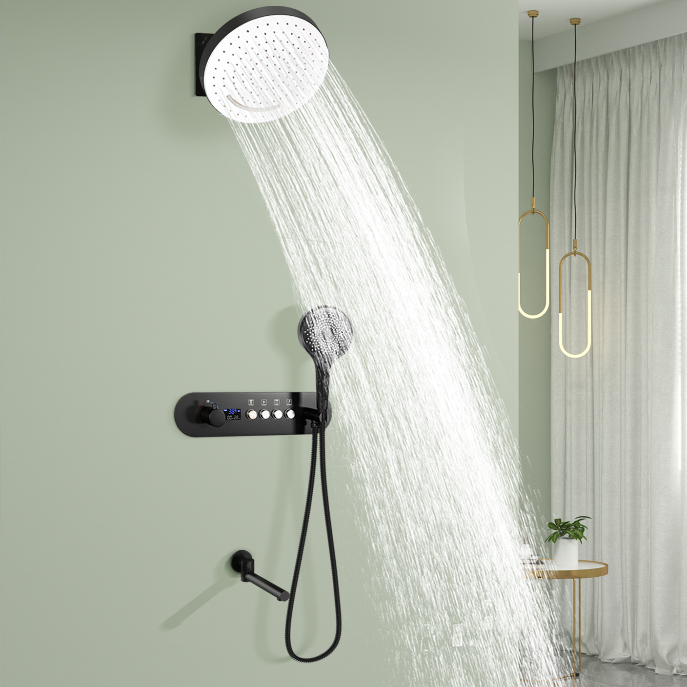 Precipitación de pared, sistema de ducha en cascada y mezclador de ducha de temperatura constante con salida de agua