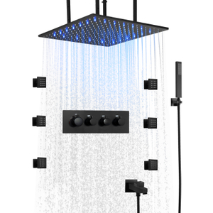Sistema de ducha de lluvia montado en la pared de 50x50cm con rociador corporal, dispositivo fijo de ducha LED, juego de lavado, grifo de agua para ducha