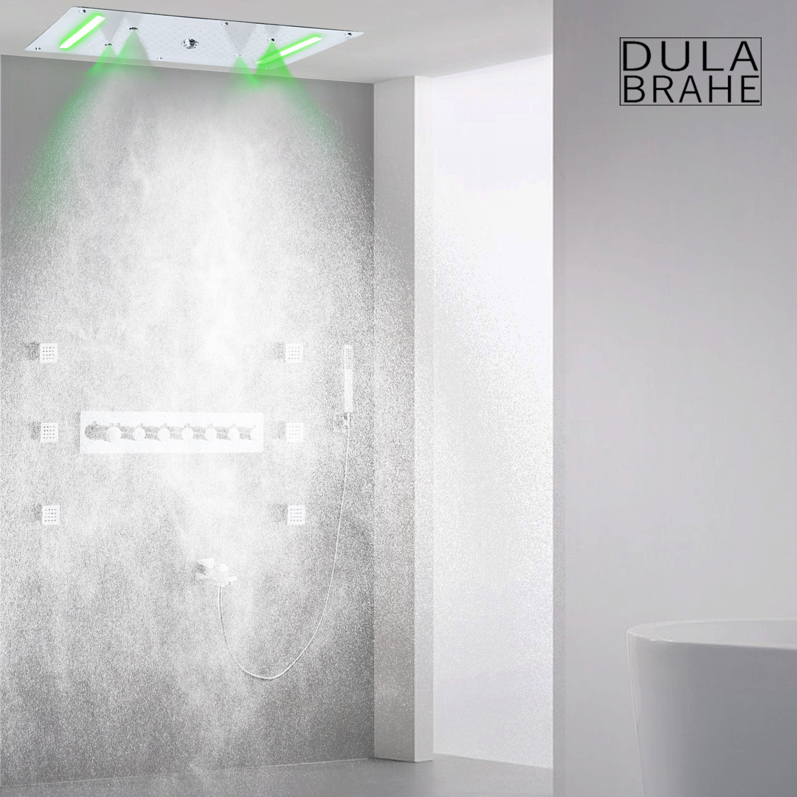 Juego de ducha de masaje con Panel de lluvia, mezclador de ducha de baño de lujo LED cromado pulido de 70x38 Cm