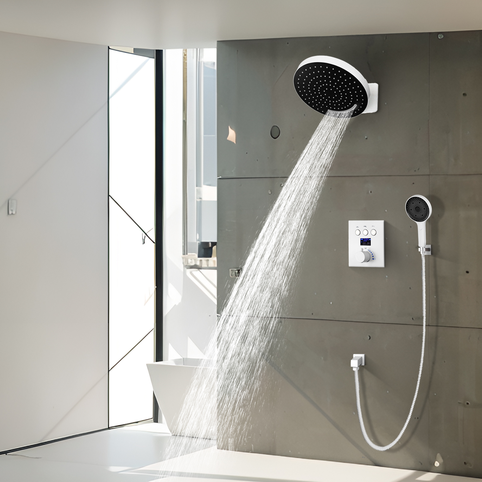 Botón termostático Simple blanco de 12 pulgadas, muestra el número del sistema de grifo de agua, suite de ducha con chorro de masaje para baño