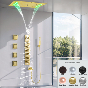 70x38cm Oro pulido suite de ducha licuadora colgante cuarto de ducha LED oculto baño grifo de agua sistema de masaje