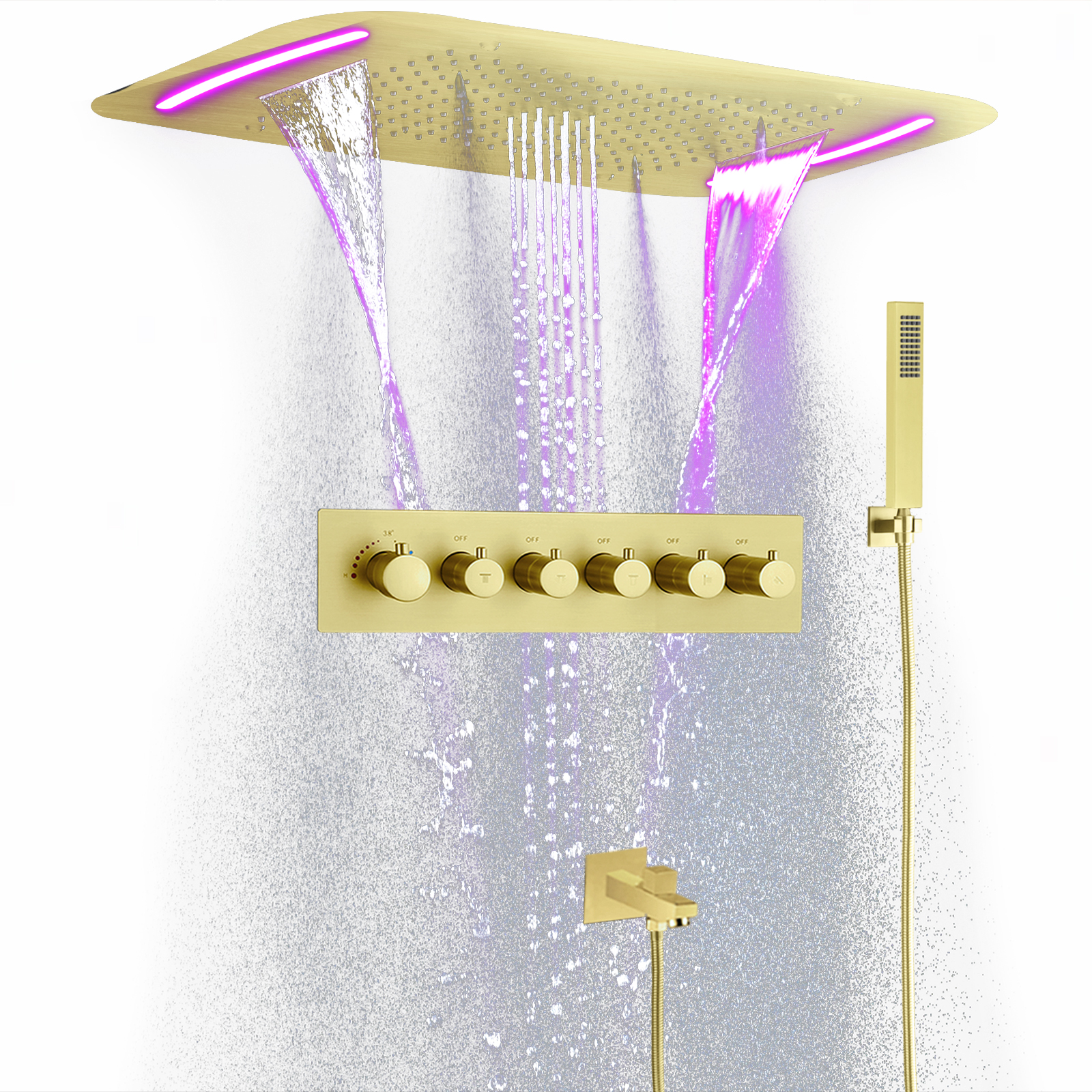 Juego de sistema de ducha Darkweight, termostato LED, grifo de ducha para bañera y baño, sistema de cabezal de ducha con pulverizador, SPA
