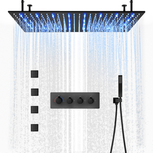 Sistema de ducha de techo para baño, cabezal de ducha de lluvia de temperatura constante de 80x40cm y juego de mano montado en la pared