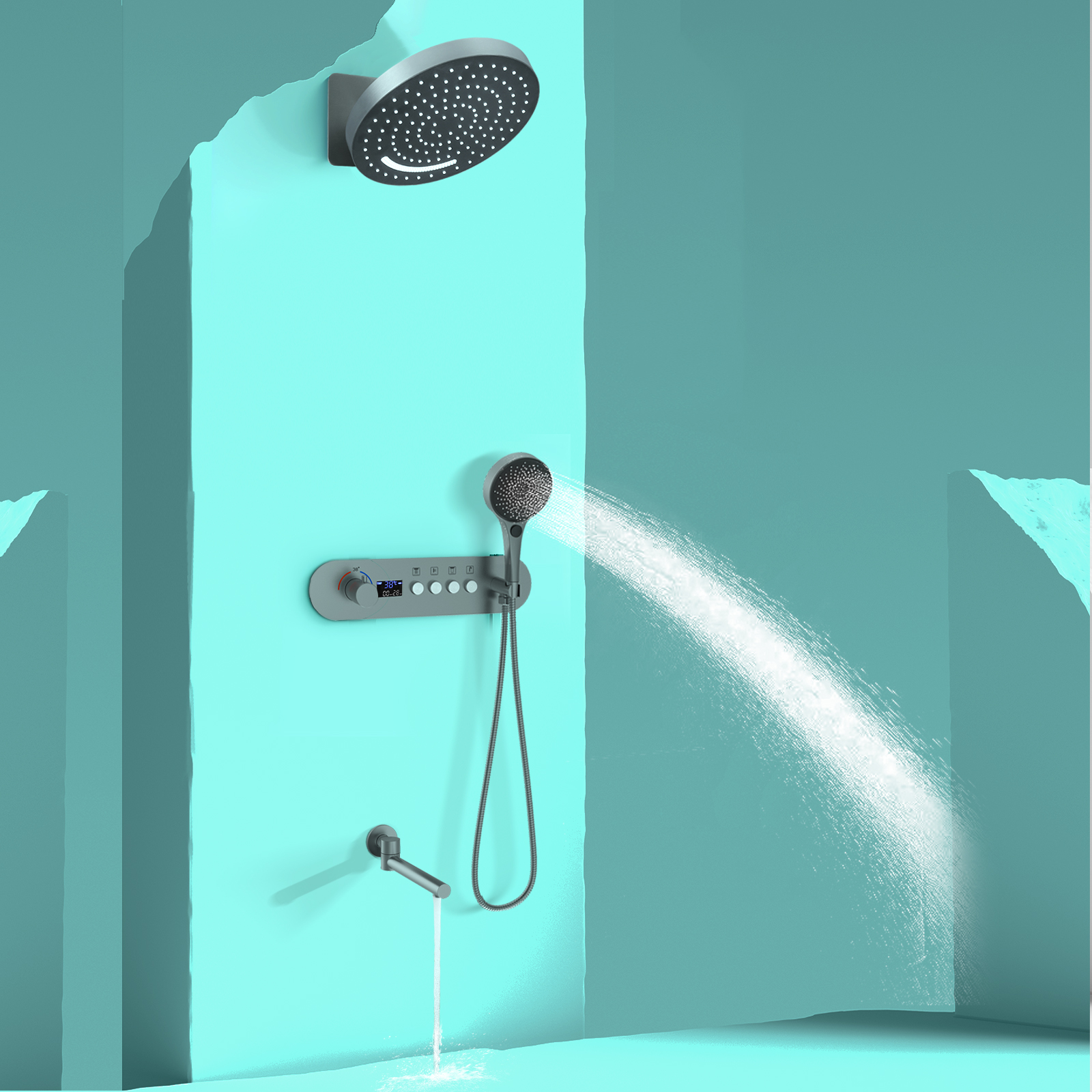 Sistema de panel de ducha de pared para baño, número de ducha de bronce, Kit de ducha de 4 funciones