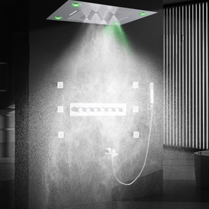 Sistema de ducha Led musical montado en el techo, cabezal de ducha de lluvia y cascada de 32x24 pulgadas, juego de mezclador de ducha termostático para baño