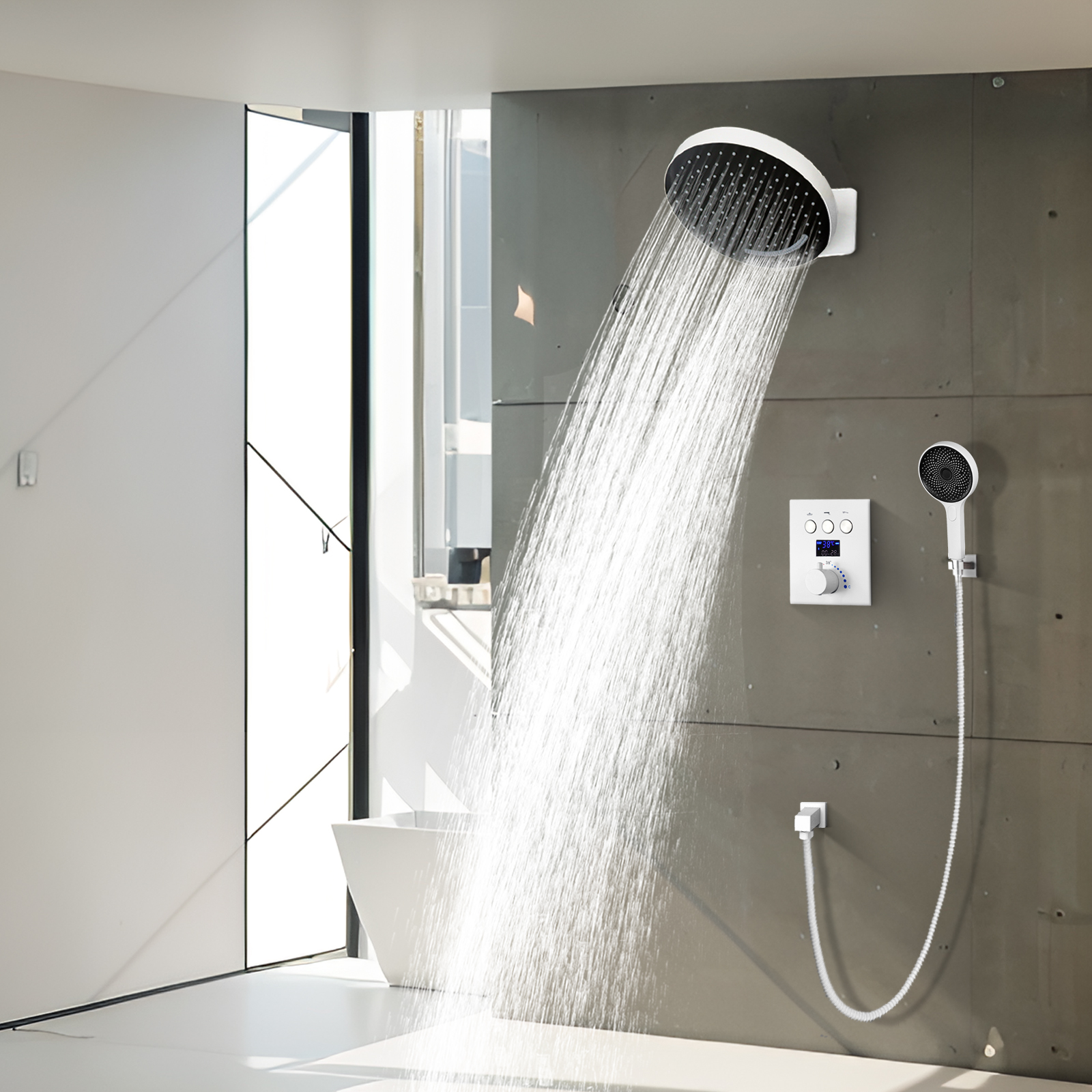 Botón termostático Simple blanco de 12 pulgadas, muestra el número del sistema de grifo de agua, suite de ducha con chorro de masaje para baño