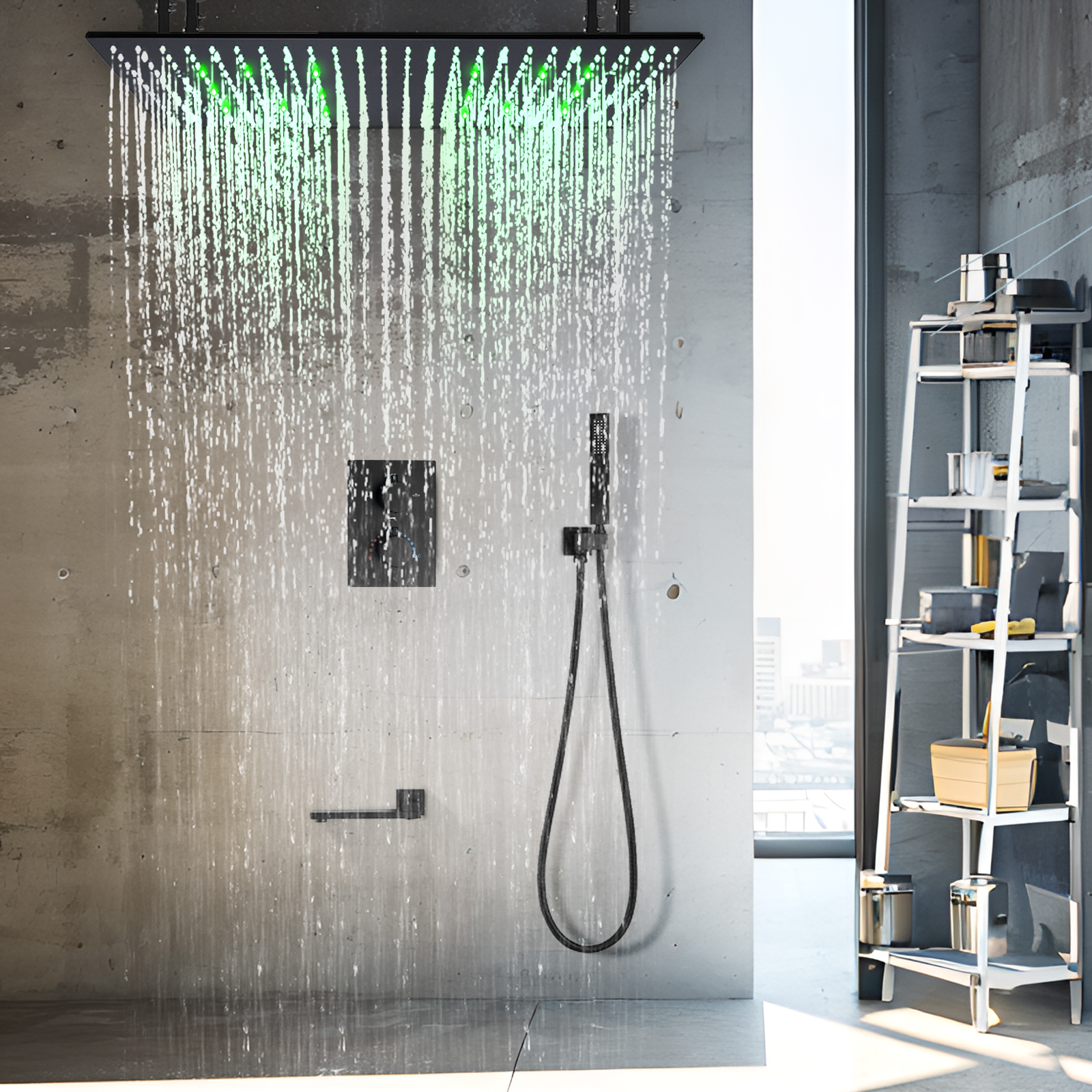 Grifo de agua negro mate moderno, Kit mezclador de ducha de temperatura constante, interruptor de perilla fuera del sistema de ducha de agua