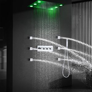 Ducha de baño Grifo de ducha de latón LED Termostato cromado Juego de ducha de bañera oculta