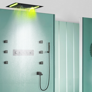 Sistema de ducha de temperatura constante negro mate de 50x36cm, sistema de ducha multifuncional LED para baño