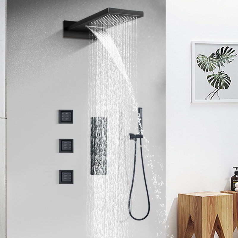 Grifo de baño, juego de ducha de lluvia, ducha termostática, sistema de grifo de ducha negro