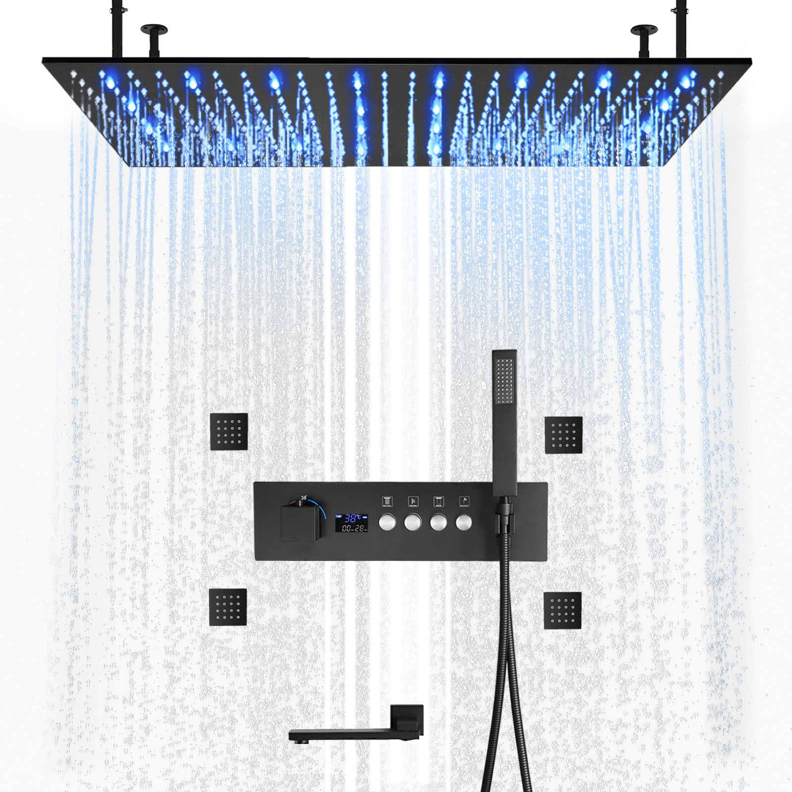 Pato negro temperatura constante número LED válvula de ducha mixta explícita cuerpo bañera grifo conjunto de sistema de cabezal de ducha