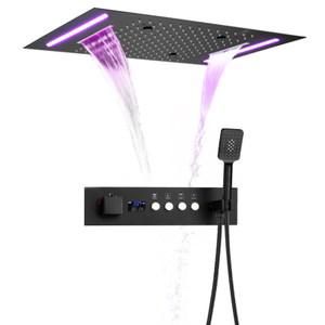 Pantalla LED negra mate, juego de grifo de ducha Digital de temperatura constante, sistema de masaje de ducha de agua de lluvia de 4 funciones