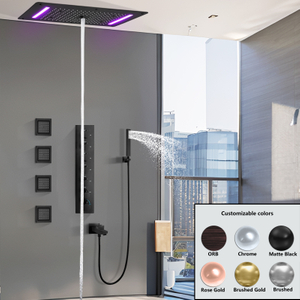Kit de ducha multifuncional negro mate, mezclador de temperatura constante integrado en grifo de baño de ducha LED de latón