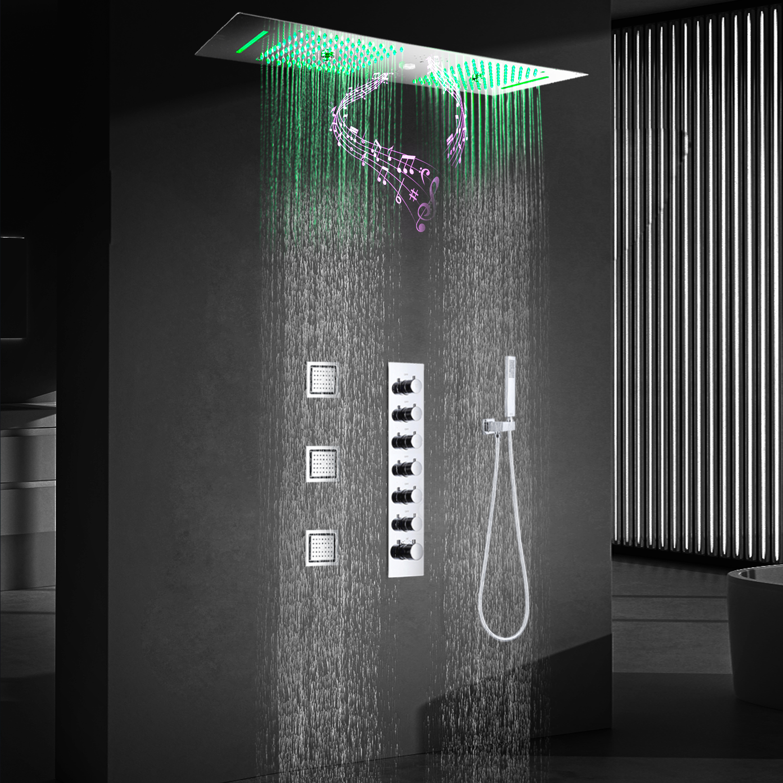 Cabezal de ducha LED cromado pulido con boquilla para grifo de lluvia, juego de grifo de ducha termostático empotrado en el techo para baño
