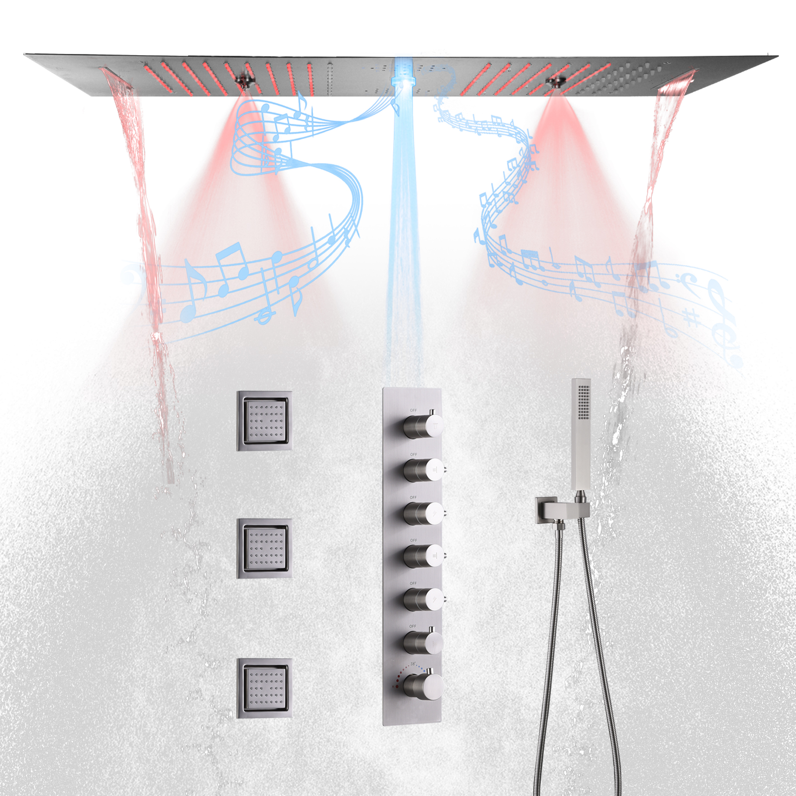 La música del níquel cepillado oculta la válvula termostática de la ducha del sistema de ducha atomizadora de la lluvia de la cascada