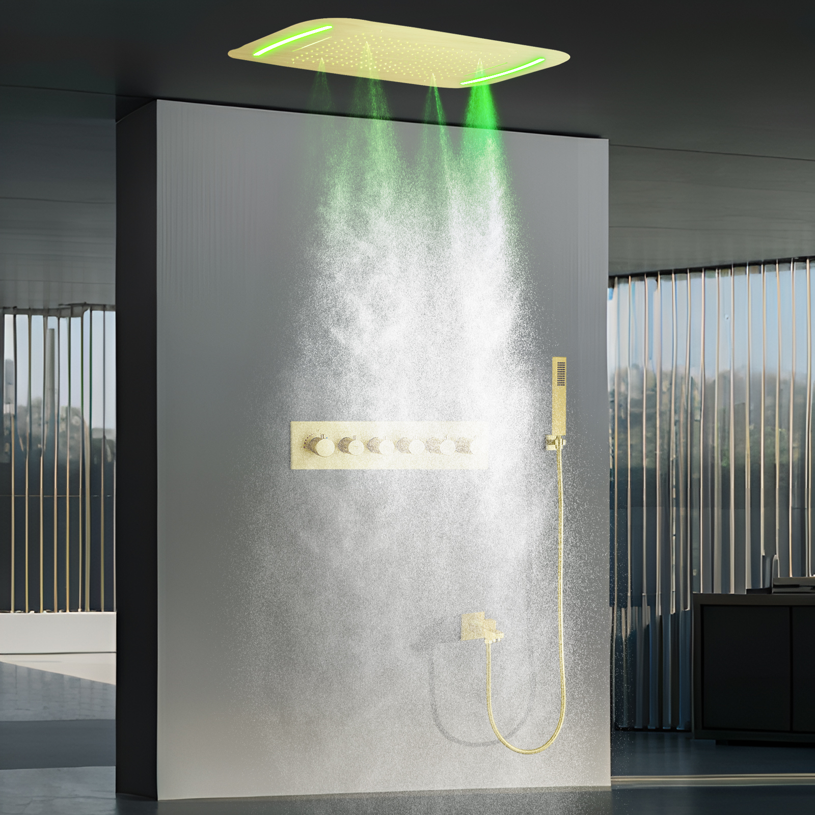 Juego de sistema de ducha Darkweight, termostato LED, grifo de ducha para bañera y baño, sistema de cabezal de ducha con pulverizador, SPA