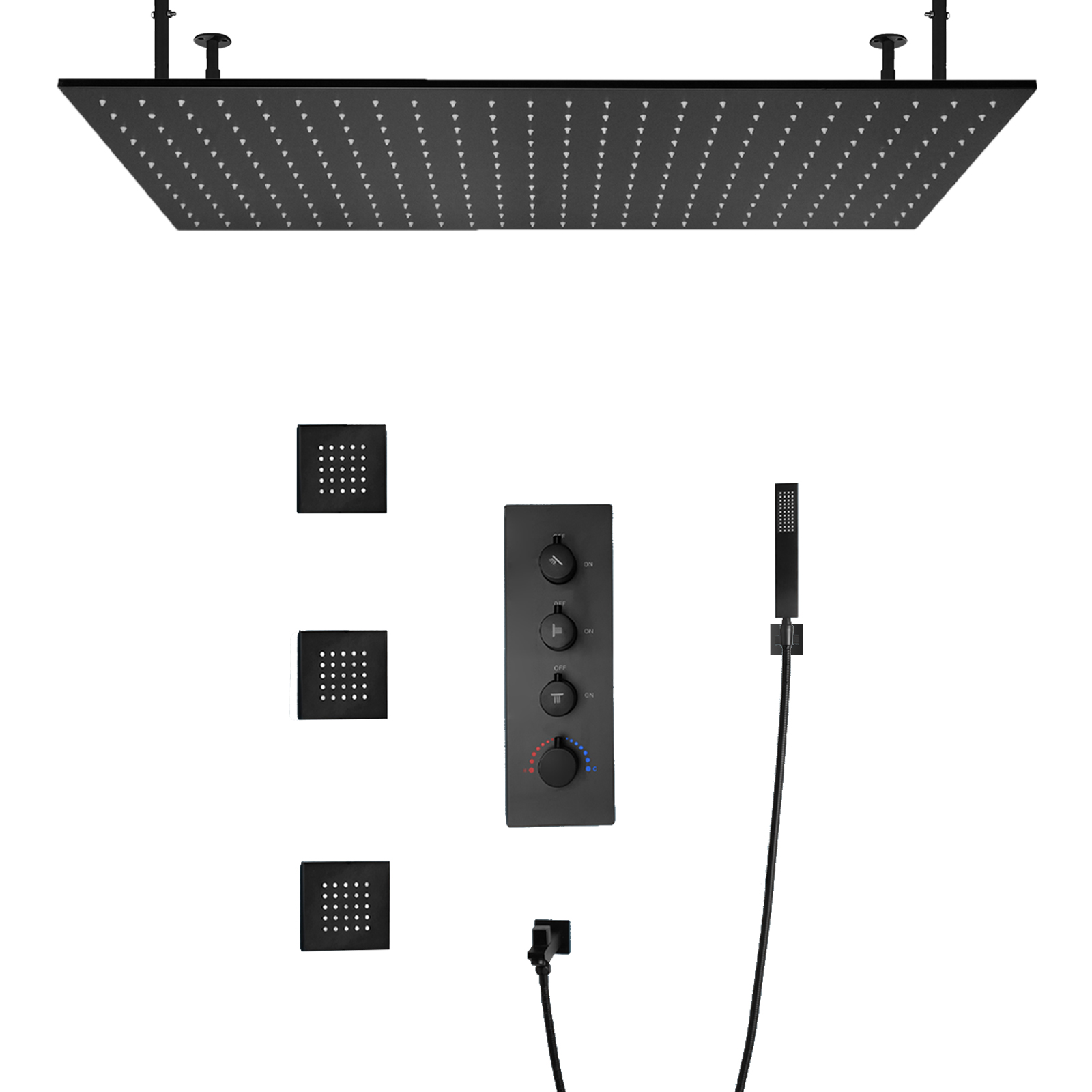 Grifo de agua grande para techo de baño, sistema de ducha LED con pulverización, banda de masaje para bajar el agua, 100x50cm