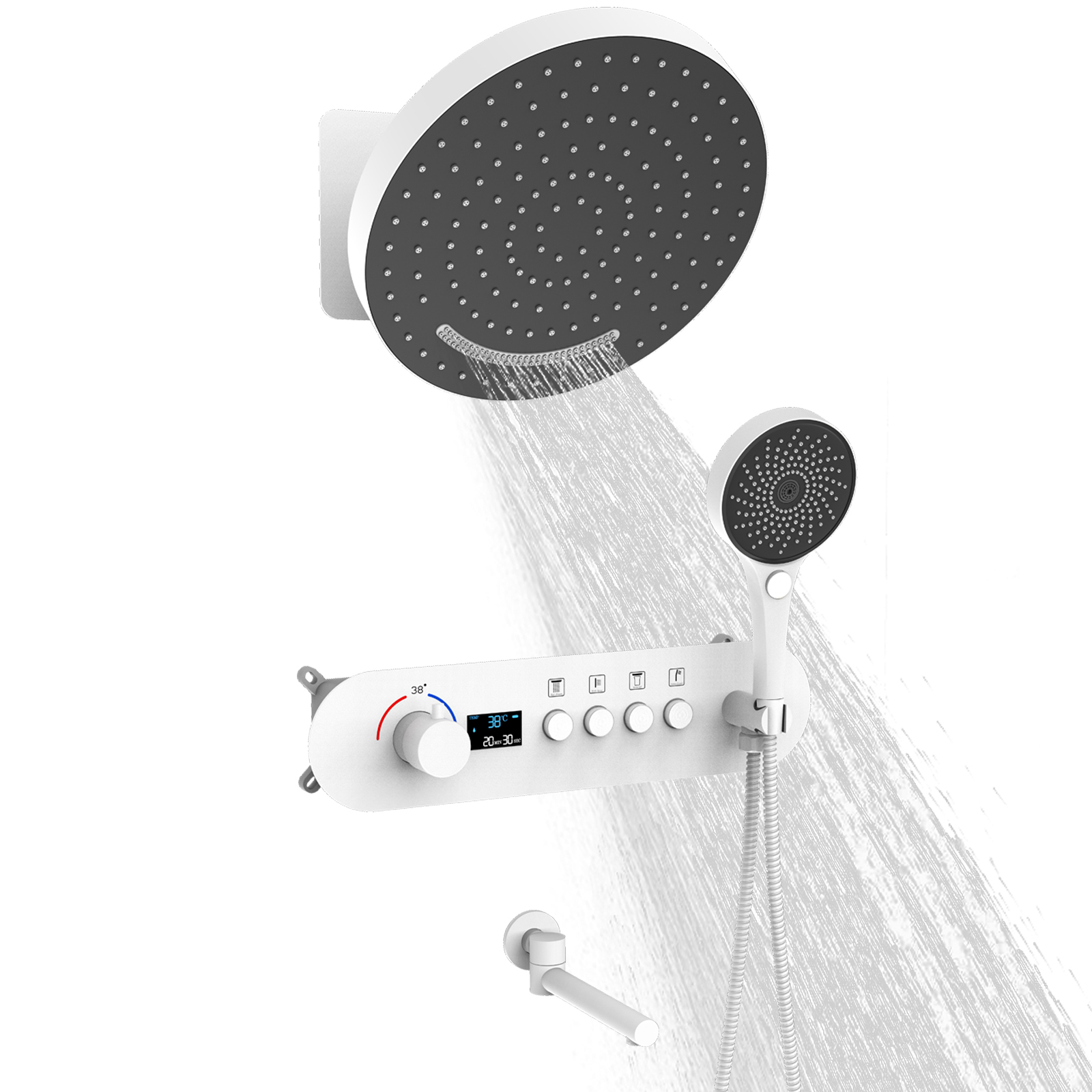 La válvula mezcladora de ducha de temperatura constante y lluvia montada en la pared redonda blanca reduce la salida de agua