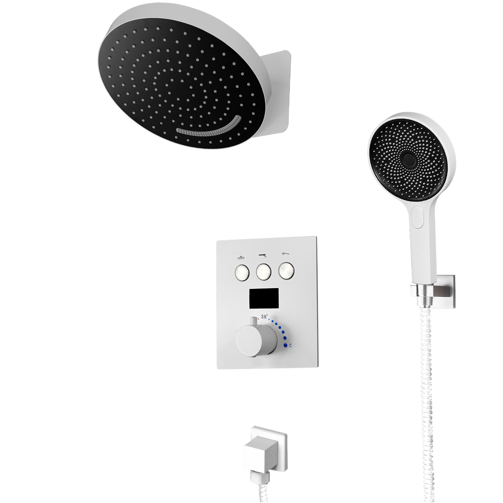 Botón termostático Simple blanco de 12 pulgadas, muestra el número del sistema de grifo de agua, suite de ducha con chorro de masaje para baño