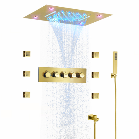 Juego de grifería con sistema de ducha en cascada y lluvia LED para techo de baño montado en la pared de 50x36CM