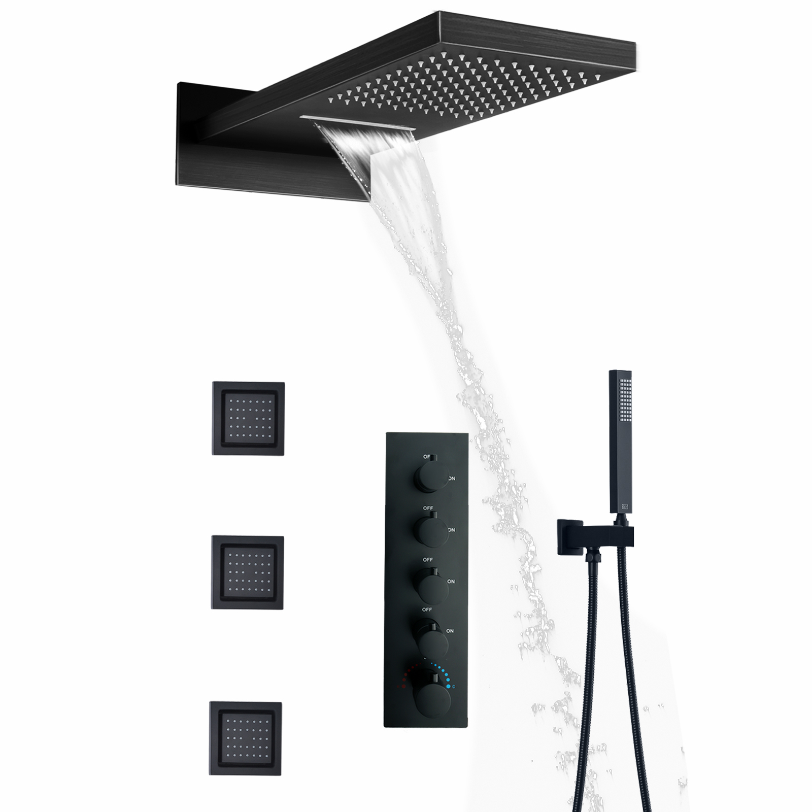 Grifo de baño, juego de ducha de lluvia, ducha termostática, sistema de grifo de ducha negro